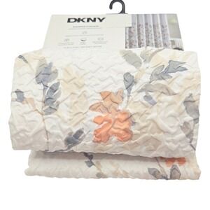 DKNY Sundew Floral Microsculpt  Fabric Shower Curtain White Peach 72x72inch